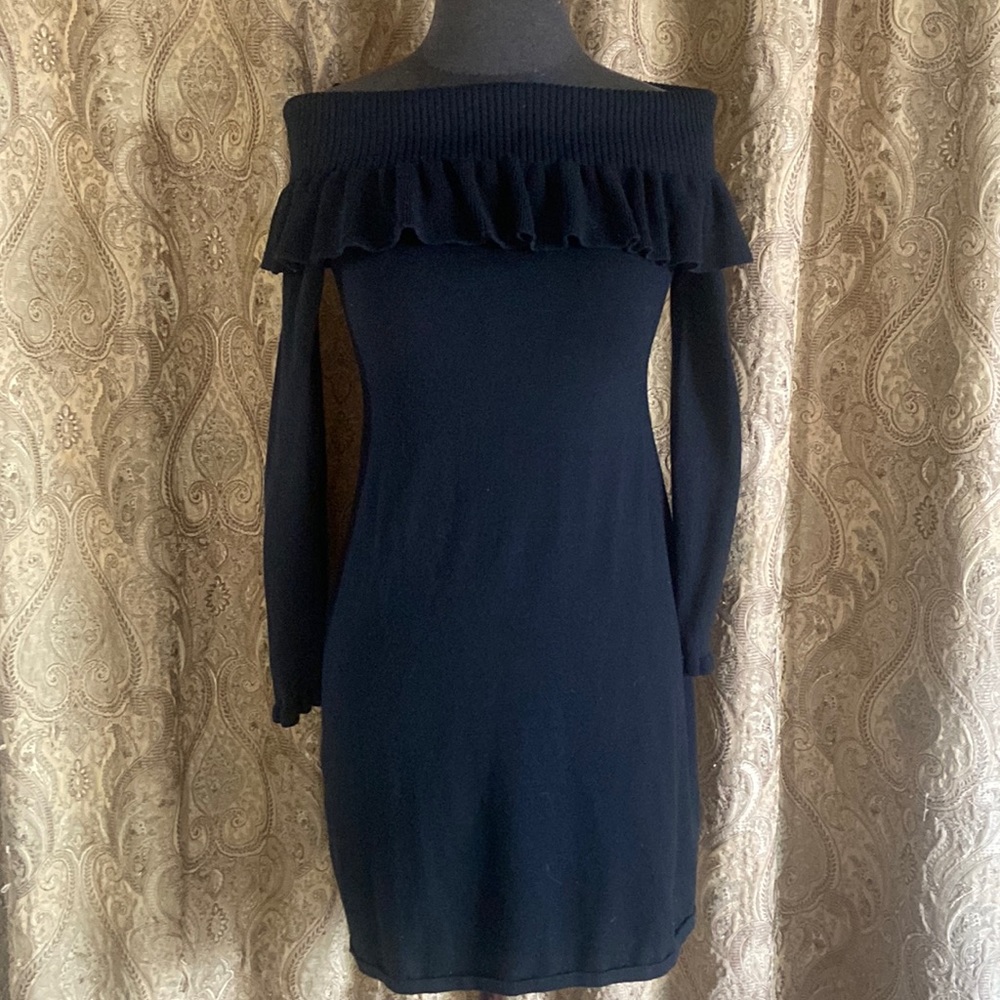 Lilly Pulitzer Navy Off-Shoulder Ruffle Sweater Dress